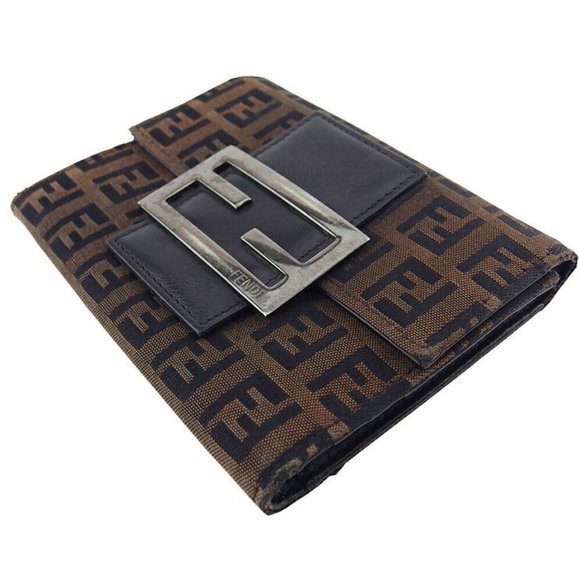 FENDI triple fold wallet Zucchino canvas x leather Authentic used - Picture 5 of 10